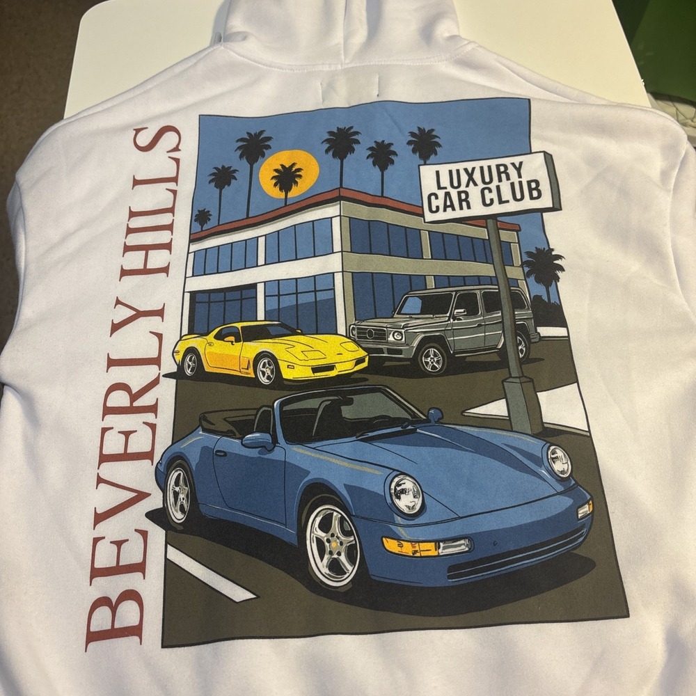 Brand Makers Beverly Hills Luxury Car Club Graphic Pullover Hoodie Men's Size M